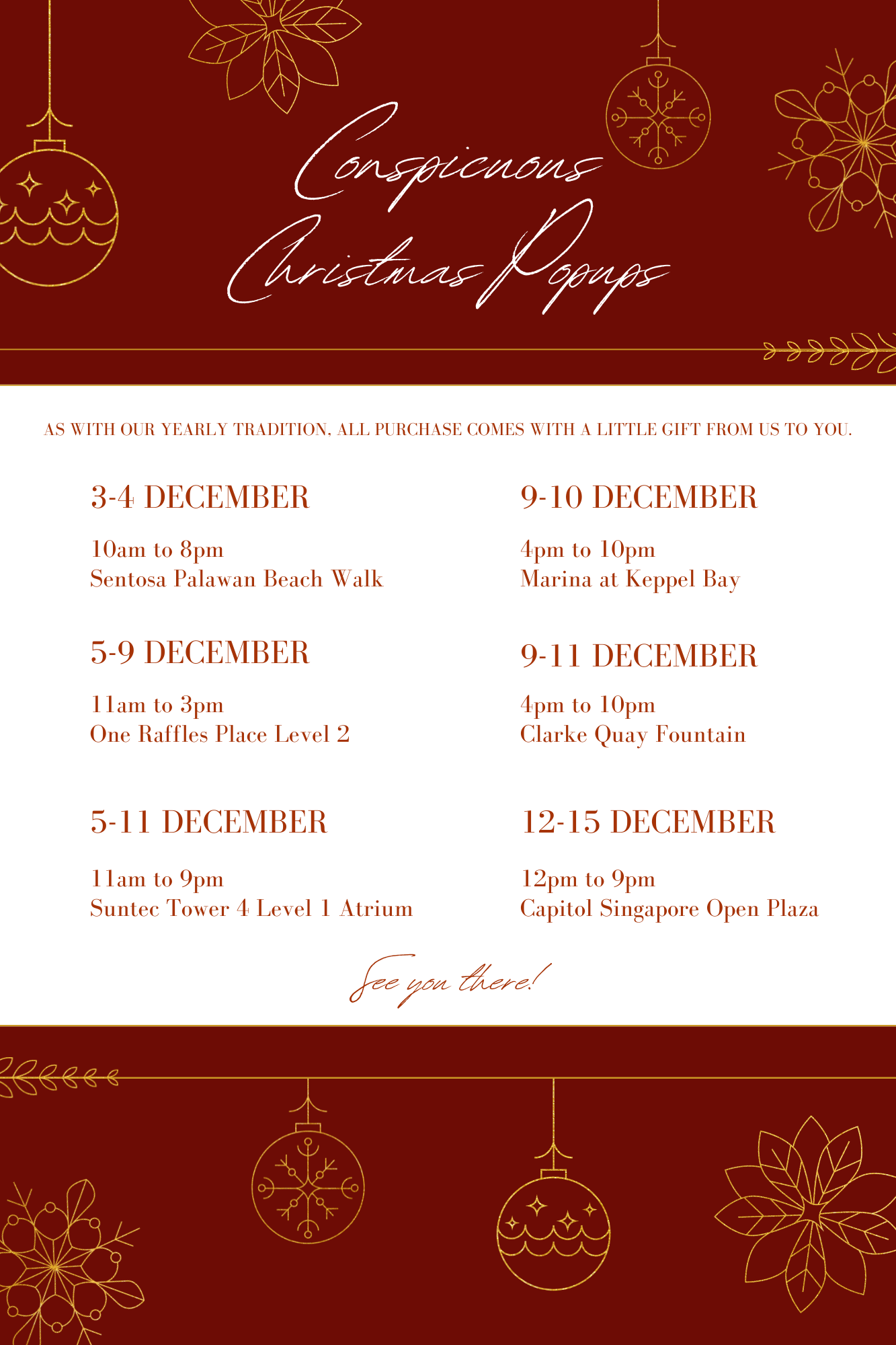 CONSPICUOUS is excited to be back this year with more Festive Pop-ups!